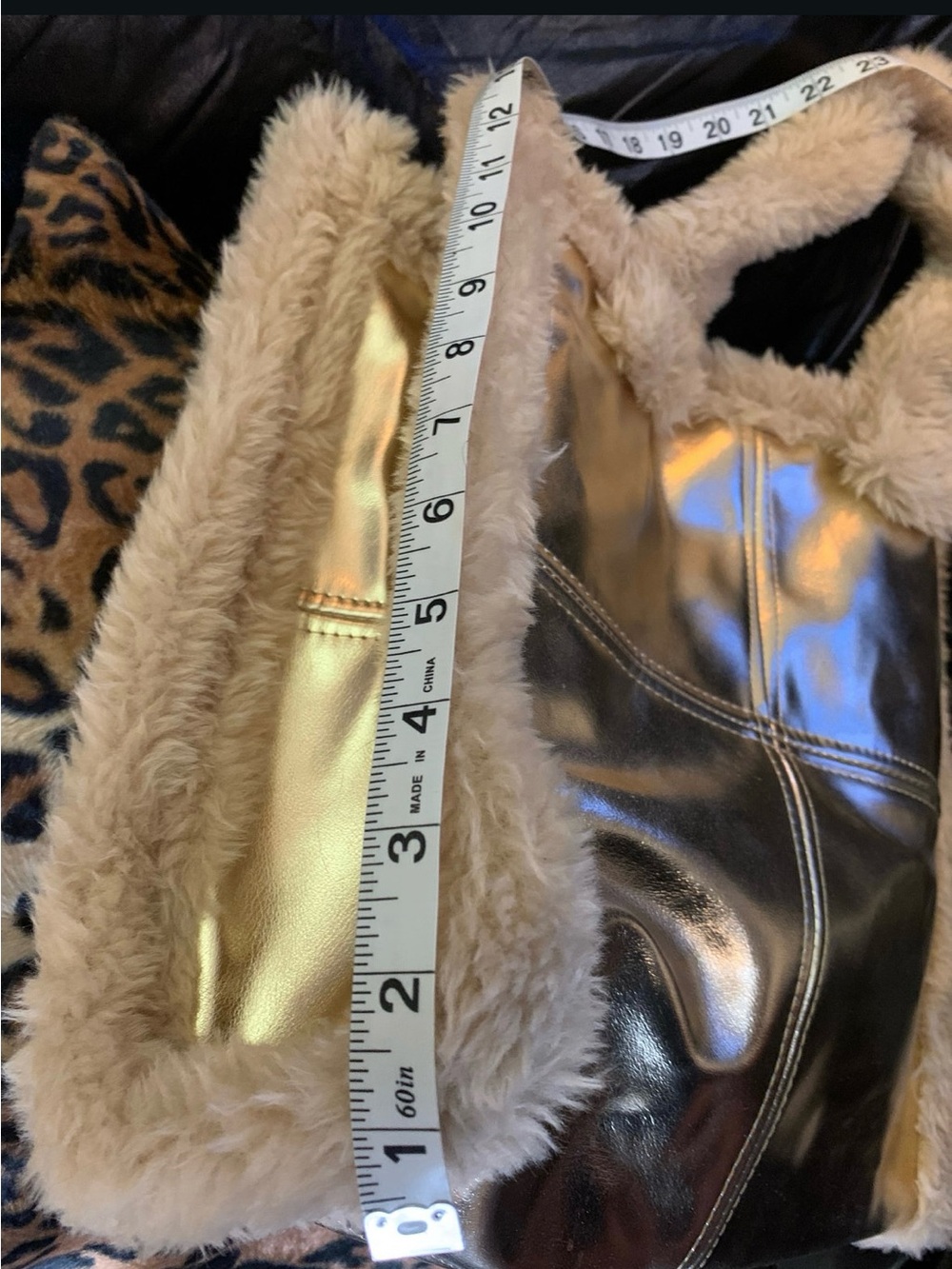 Madden Girl Gold Metallic Hobo with Beige Faux Fur Trim - Picture 5 of 7